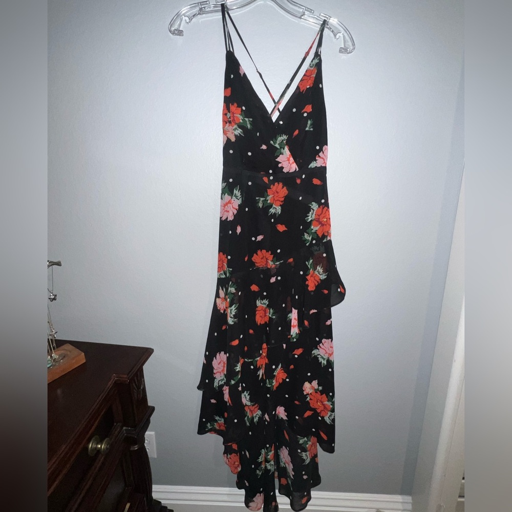 Lulu's Orange and Pink Asymmetrical Sundress with Ruffled Tiers